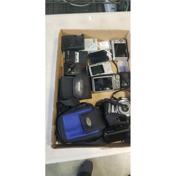 TRAY OF DIGITAL CAMERAS, CASES AND CHARGERS