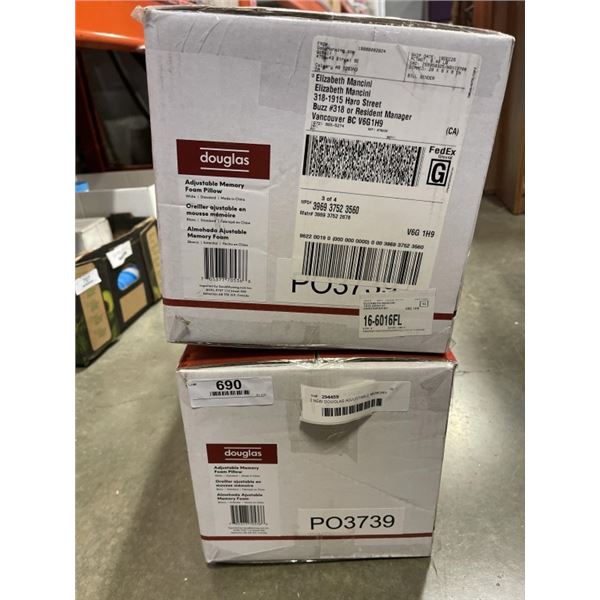 2 NEW DOUGLAS ADJUSTABLE MEMORY FOAM PILLOW, WHITE STANDARD SIZE