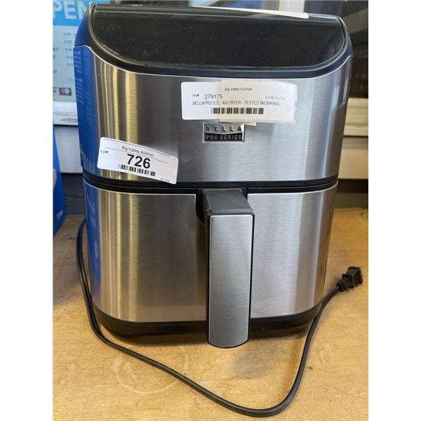 AS NEW BELLAPRO 5.7L  AIR FRYER - TESTED WORKING, RETAIL $219