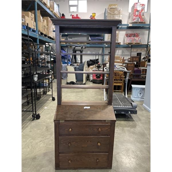 ANTIQUE 2 PC DROP FRONT CABINET