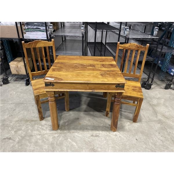 SOLID RUSTIC PINE DINETTE TABLE AND 2 CHAIRS, GOOD CONDITION