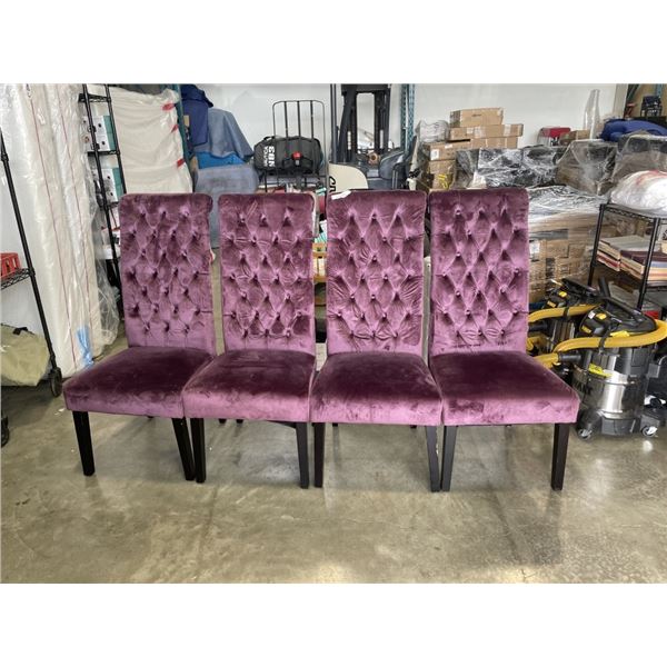 4 PURPLE FABRIC DINING CHAIRS