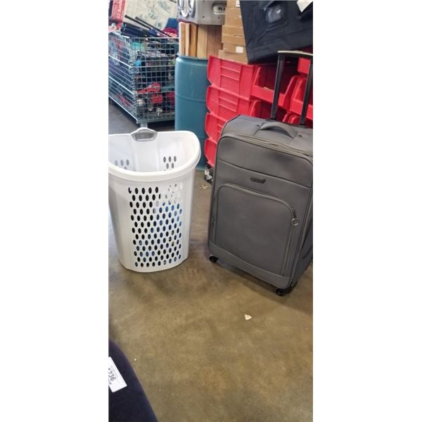 CCS GREY ROLLING SUITCASE AND ROLLING LAUNDRY HAMPER