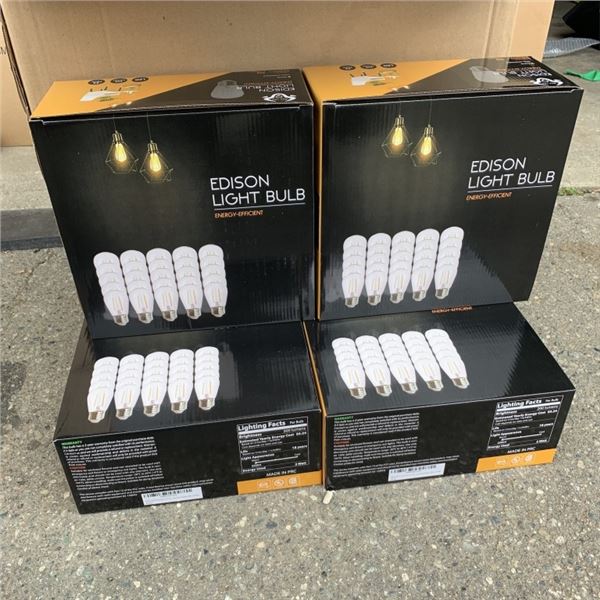 FOUR BOXES OF BERELLI S14 2W 2200K E26 EDISON STANDARD SOCKET LIGHT BULBS 25 COUNT PER BOX RETAIL $3