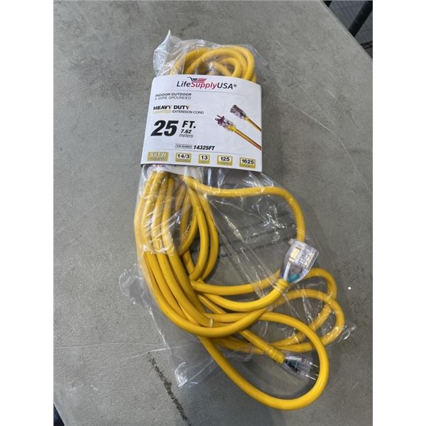 INDOOR/OUTDOOR 3 WIRE GROUNDED HEAVY DUTY 25FT 14AWG YELLOW EXTENSION CORD