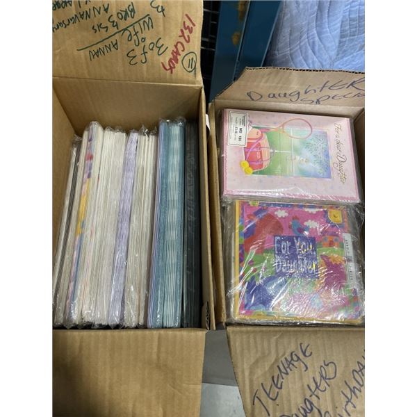 2 CASES OF VINTAGE GREETING CARDS, FROM ENGLAND, VARIOUS TYPES AND OCCASSIONS, APPROX 500 CARDS