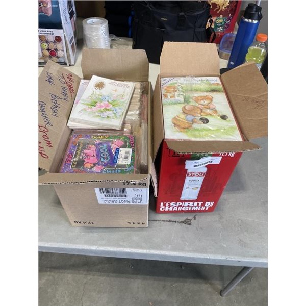 2 CASES OF VINTAGE GREETING CARDS, FROM ENGLAND, VARIOUS TYPES AND OCCASSIONS, APPROX 500 CARDS