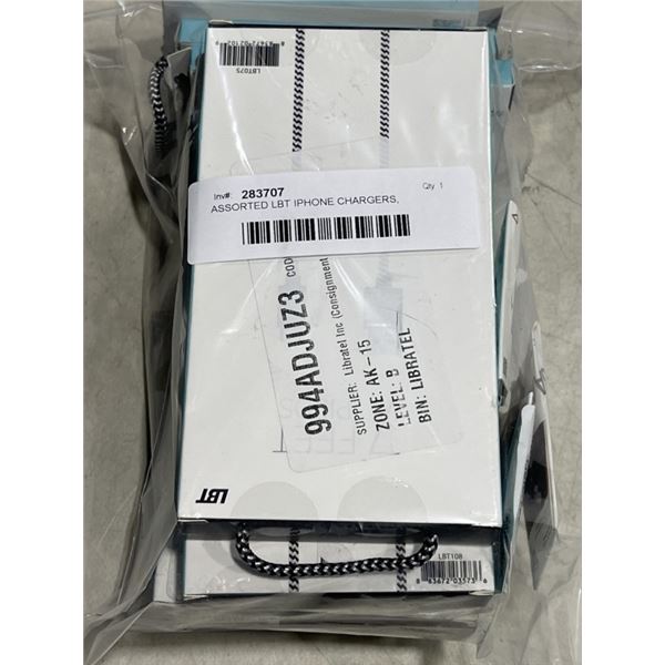 ASSORTED LBT IPHONE CHARGERS, ADPTORS CORDS ETC