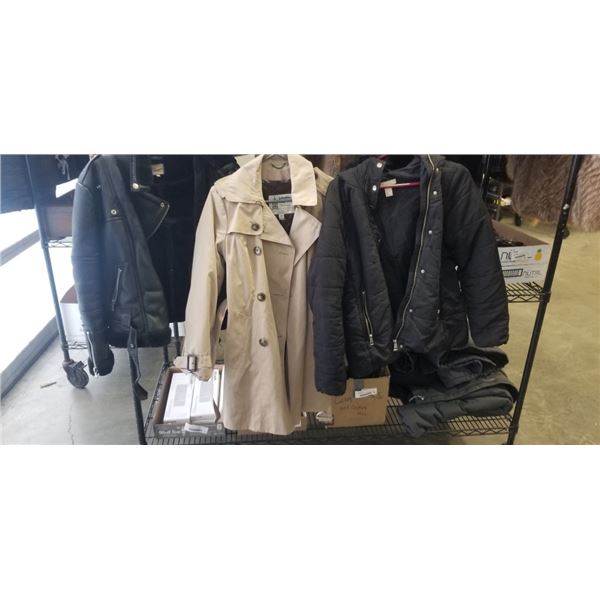 3 LADIES WINTER JACKETS, ONE IS LEATHER, ONE IS LONDON FOG RAIN COAT SIZE SMALL