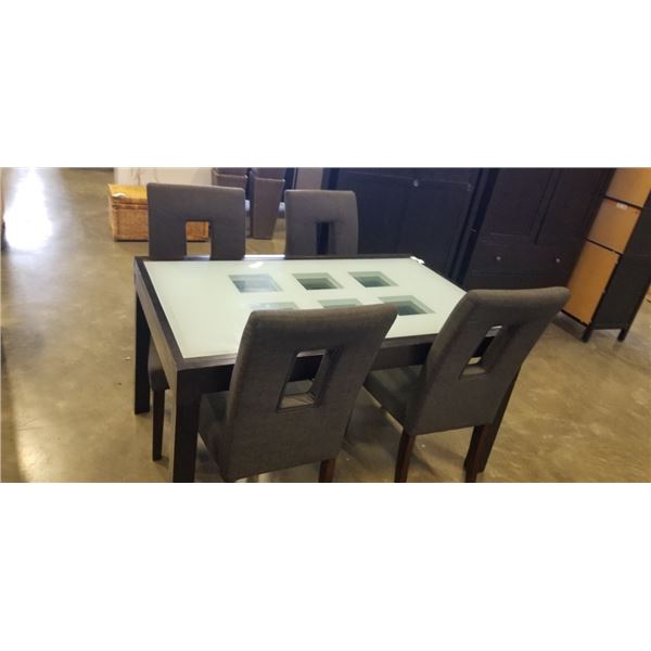MODERN GLASS TOP DRAW LEAF DINING TABLE WITH 4 CHAIRS