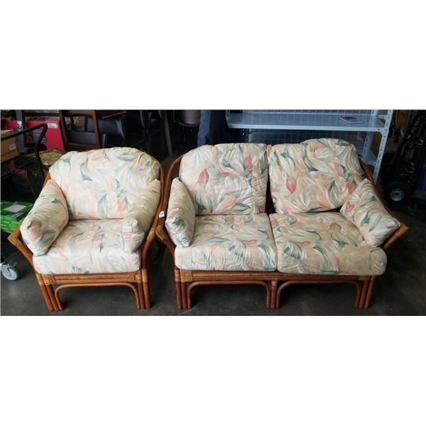 RATTAN LOVESEAT AND CHAIR