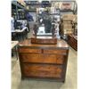 Image 1 : ANTIQUE RESTMORE FURNITURE VANCOUVER BC, DRESSER WITH BRASS CORNER GALLERY AND DRESSER TOP MIRROR WI
