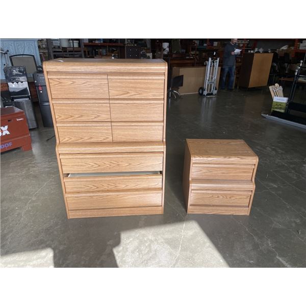 9 DRAWER OAK DRESSER AND NIGHT STAND