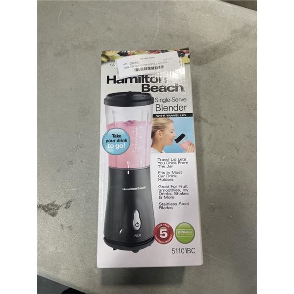 HAMILTON BEACH 175W PORTABLE BLENDER - TESTED WORKING