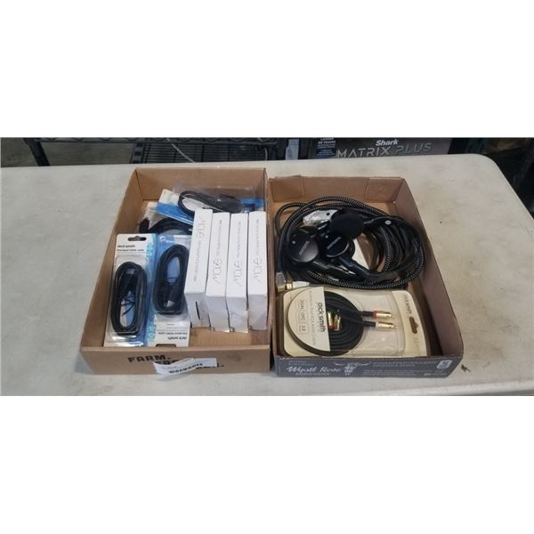 2 TRAYS OF NEW PC AND AUDIO CABLES AND ACCESSORIES
