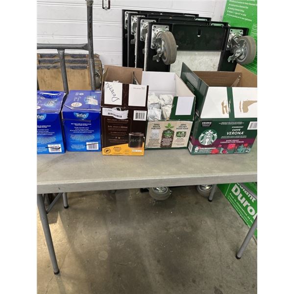LOT OF COFFEE PODS AND BEANS, AND 2 TETLEY ORANGE PEKOE TEA