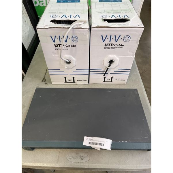 APPOX 400 FEET OF CAT 5E AND CAT 6 INTERNET CABLE AND SYSCO ETHERNET SWITCH