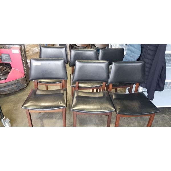 6 MCM HONDERICH FURNITURE WALNUT AND BLACK LEATHER DINING CHAIRS