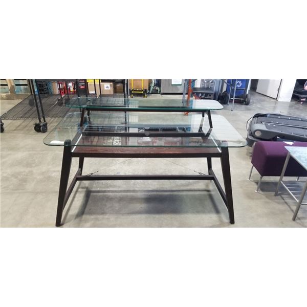 MODERN GLASS DESK WITH MATCHING  MONITOR RISER, 60X30 INCH