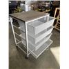 Image 2 : WHITE ROLLING METAL STORAGE BASKETS W/ WOOD TOP