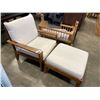 Image 2 : MODERN WOOD FRAME ARMCHAIR AND MATCHING FOOT STOOL, GOOD CONDITION
