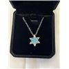 Image 2 : NEW PLATINUM PLATED 20.0MM BLUE SIMULATED DIAMOND (CZ) SNOWFLAKE NECKLACE, CHAIN 19" LONG