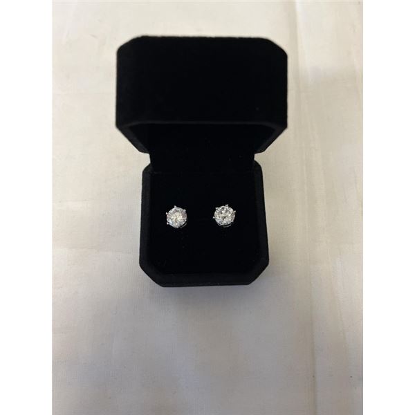 NEW S925 2.0CT EACH SIMULATED DIAMOND (CZ) STUD EARRINGS MOUNTED IN STERLING SILVER W/ WHITE GOLD OV