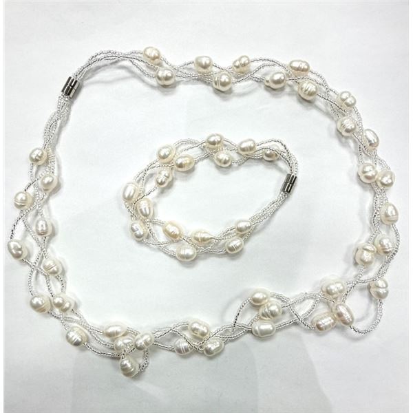 CULTURED PEARL 10X7MM NECKLACE AND BRACELET, W/A $460.00.