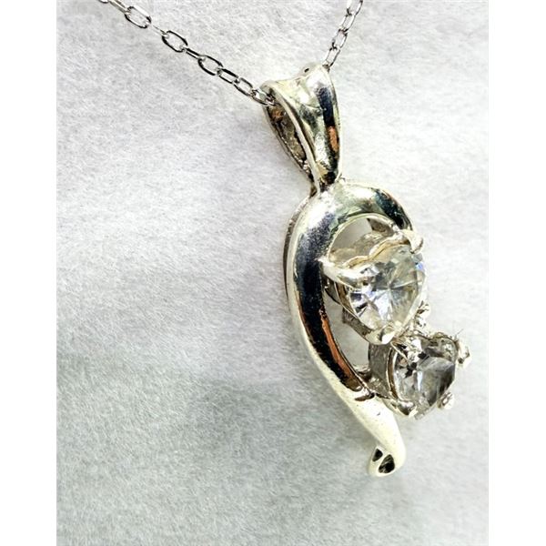 STERLING SILVER CZ HEART SHAPE PENDANT WITH STERLING SILVER CHIAN, RETAIL $200.00.