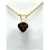 Image 2 : 10KT YELLOW GOLD NATURAL GARNET AND DIAMOND HEART SHAPE PENDANT WITH GOLD  PLATED STERLING SILVER CH