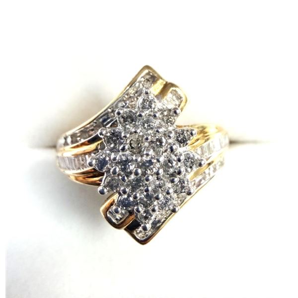 10KT YELLOW GOLD NATURAL DIAMOND (0.50CT) RING, SIZE 7.25, W/A $2375.00. DIAMOND IS THE BIRTHSTONE F