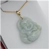 Image 1 : 14KT YELLOW GOLD JADEITE (20.74CT) BUDDHA PENDANT WITH GOLD PLATED STERLING SILVER CHAIN, W/A $1875.
