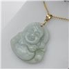 Image 2 : 14KT YELLOW GOLD JADEITE (20.74CT) BUDDHA PENDANT WITH GOLD PLATED STERLING SILVER CHAIN, W/A $1875.