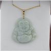Image 3 : 14KT YELLOW GOLD JADEITE (20.74CT) BUDDHA PENDANT WITH GOLD PLATED STERLING SILVER CHAIN, W/A $1875.
