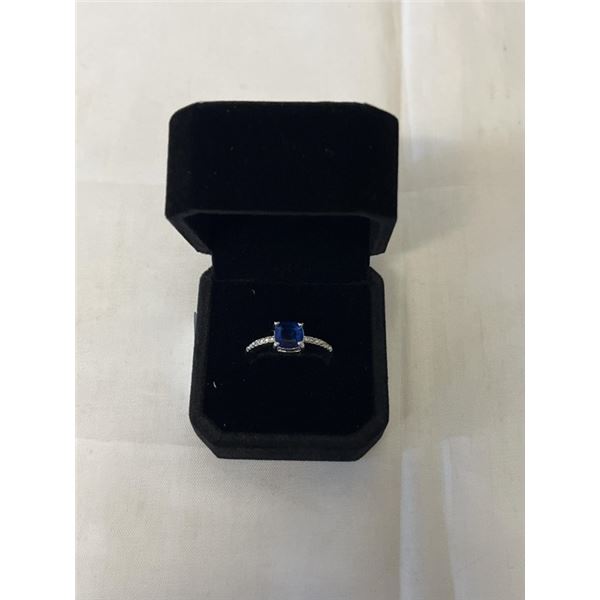 NEW PLATINUM PLATED 1.25CT PRINCESS CUT SAPPHIRE BLUE SIMULATED DIAMOND (CZ) RING SIZE 8