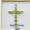 Image 2 : STERLING SILVER NATURAL PERIDOT (11CT) CROSS PENDANT WITH STERLING SILVER CHAIN, W/A $825.00. PERIDO