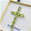 Image 3 : STERLING SILVER NATURAL PERIDOT (11CT) CROSS PENDANT WITH STERLING SILVER CHAIN, W/A $825.00. PERIDO