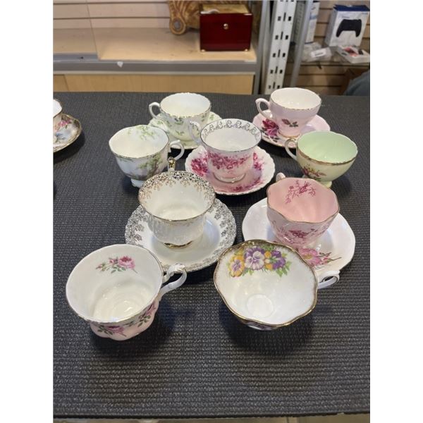 9 TEACUPS AND 5 SAUCERS SOME MATCHING
