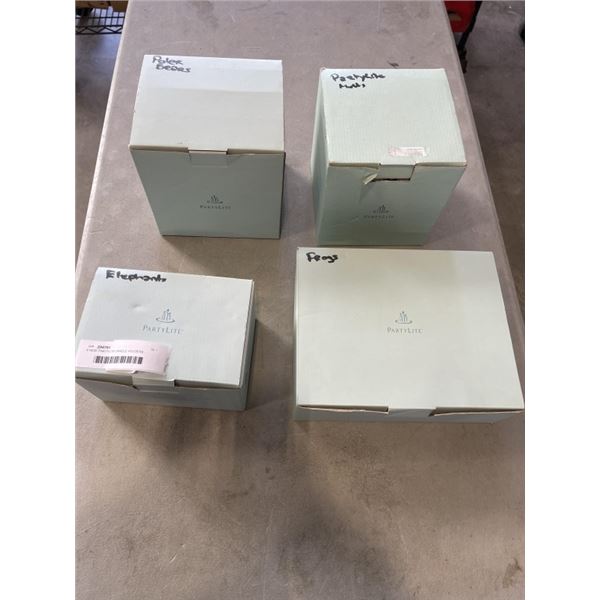 4 NEW PARTYLITE CANDLE HOLDERS - DISH, FROGS, ELEPHANT, AND POLAR BEARS