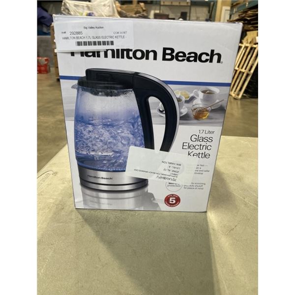 HAMILTON BEACH 1.7L GLASS ELECTRIC KETTLE - TESTED WORKING