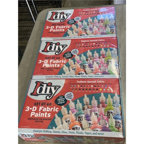 3 NEW IDIY 3-D FABRIC PAINTS SET OF 60 PAINTS PER BOX