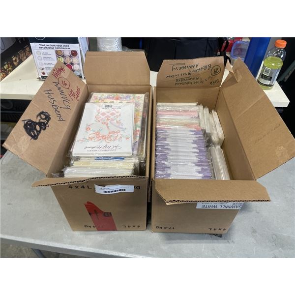 2 CASES OF VINTAGE GREETING CARDS, FROM ENGLAND, VARIOUS TYPES AND OCCASSIONS, APPROX 500 CARDS