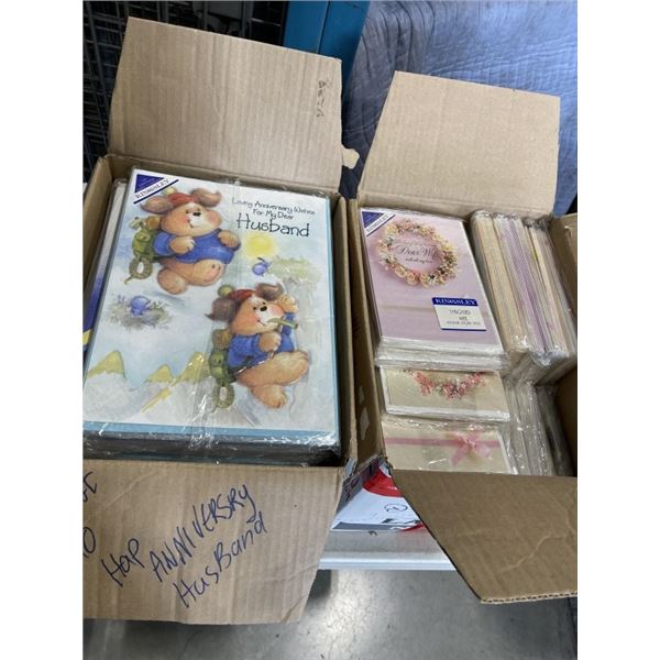 2 CASES OF VINTAGE GREETING CARDS, FROM ENGLAND, VARIOUS TYPES AND OCCASSIONS, APPROX 500 CARDS