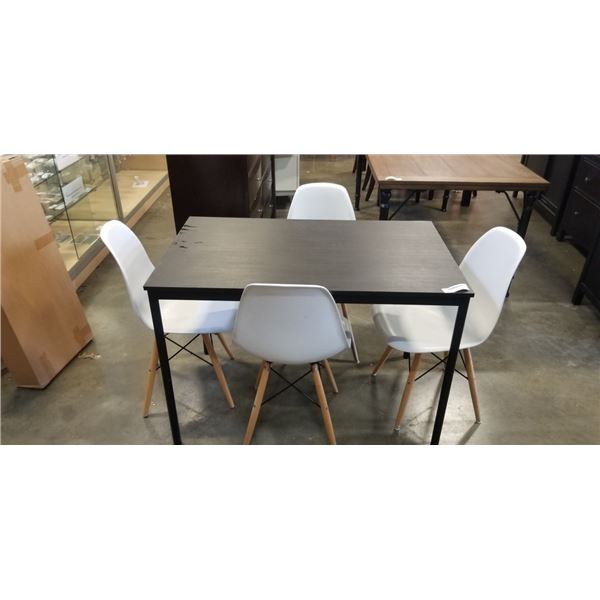 BLACK DINETTE TABLE AND 4 WHITE TUB CHAIRS