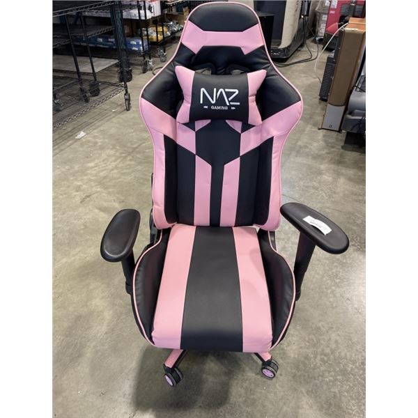 NAZ GLADIUS PINK ERGNOMIC HIGH-BACK FAUX LEATHER GAMING CHAIR, RETAIL $199
