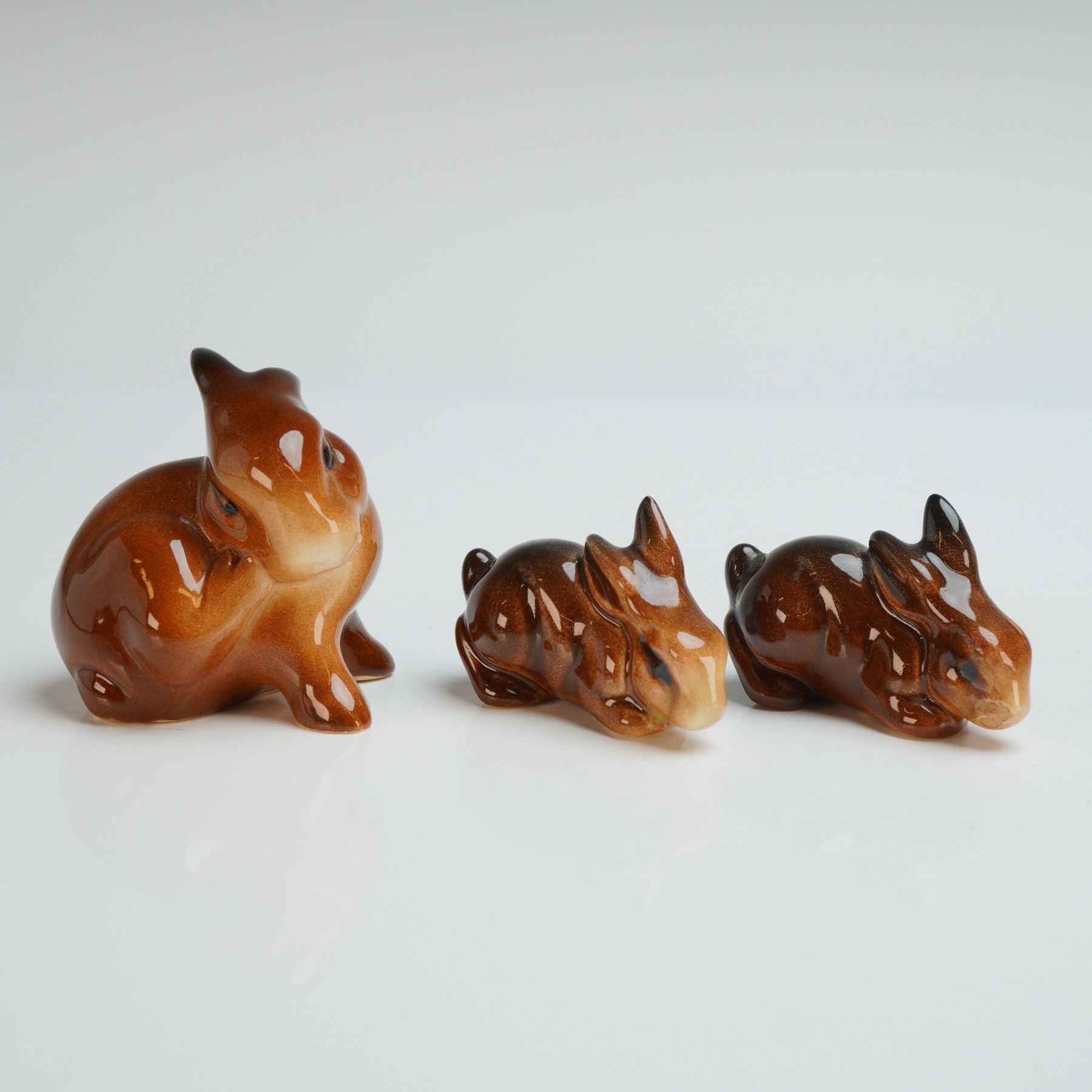 3pc Beswick Glazed Ceramic Rabbit Figurines