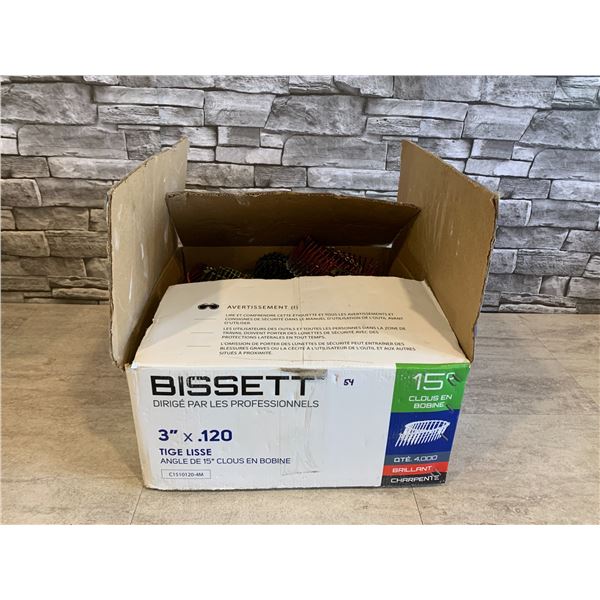 Box of 2000+ Bissett 3" x.120 - 15 Angle Coil Nails