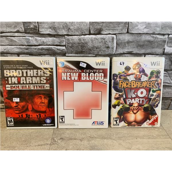 Lot of 3 Wii Games FaceBreaker KO Party /Trauma Centre New Blood /Brothers In Arms