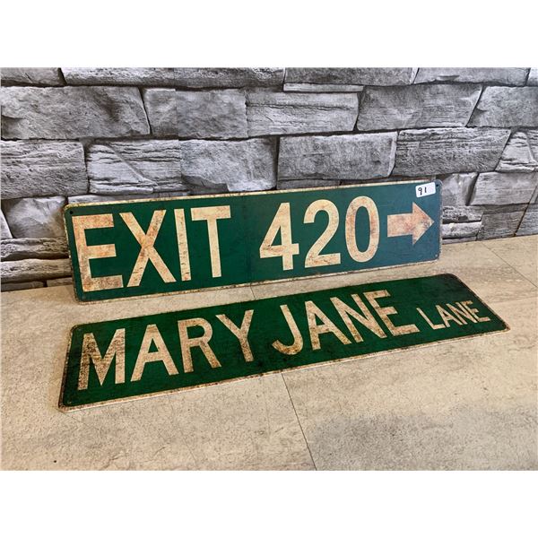 Lot of 2 Metal Signs - Mary Jane Lane & Exit 420