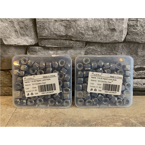 Lot of 2 1/4-20 Nylon Lock Nuts - 304 Stainless Steel 100ct